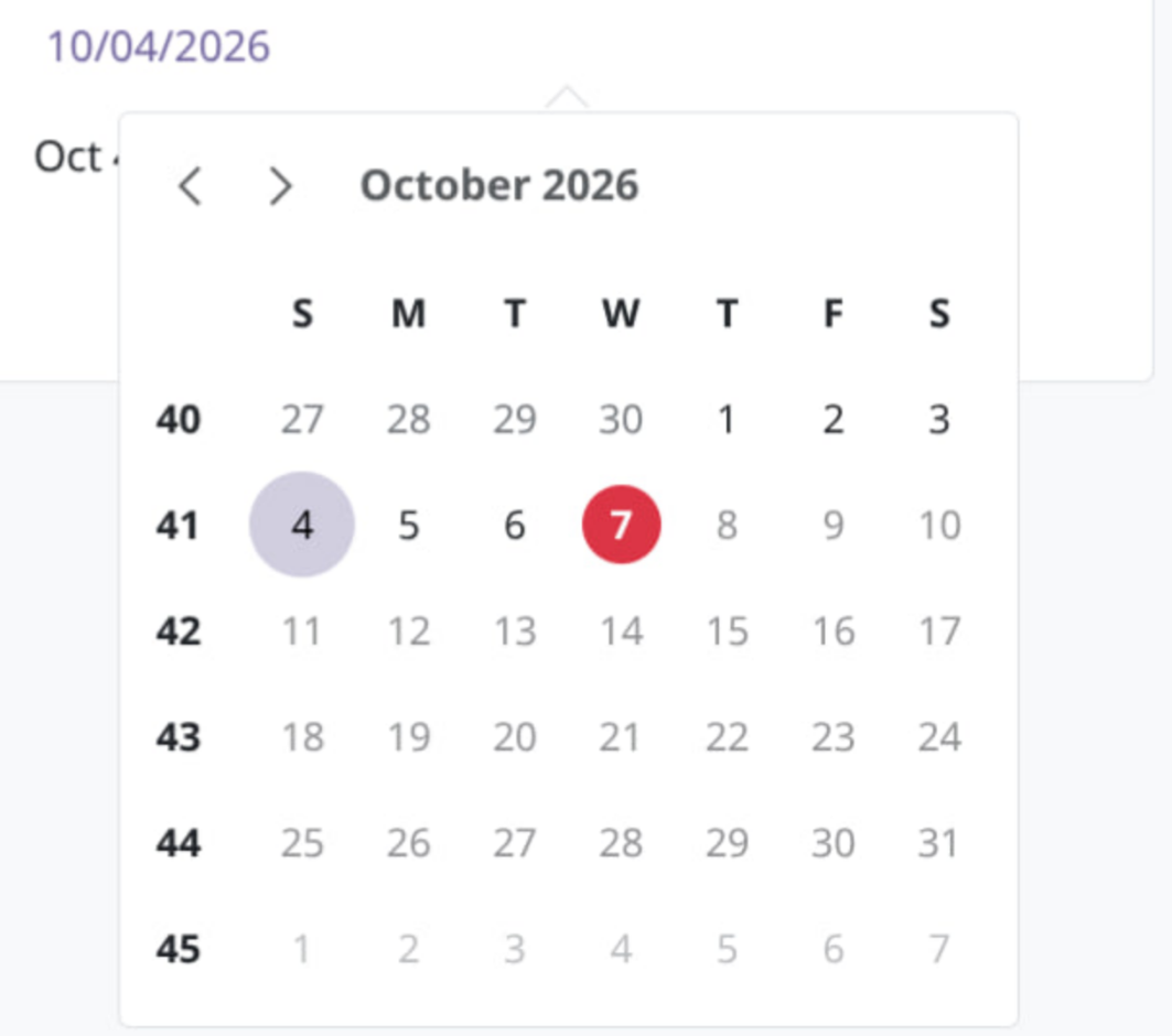Пікер поля Date з max_date: 'today' — дні після сьогоднішнього сірі