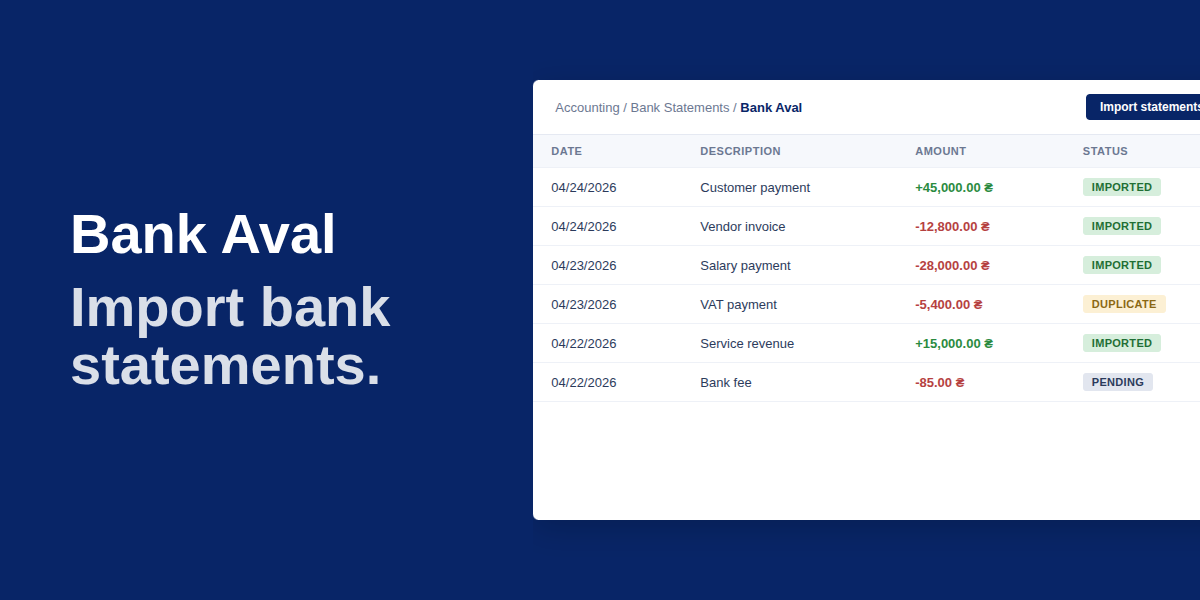 Bank Statement Import: Aval (DBF)