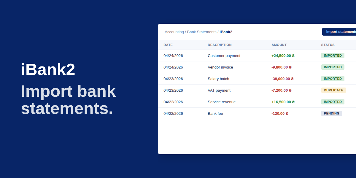Bank Statement Import: iBank2UA (CSV)