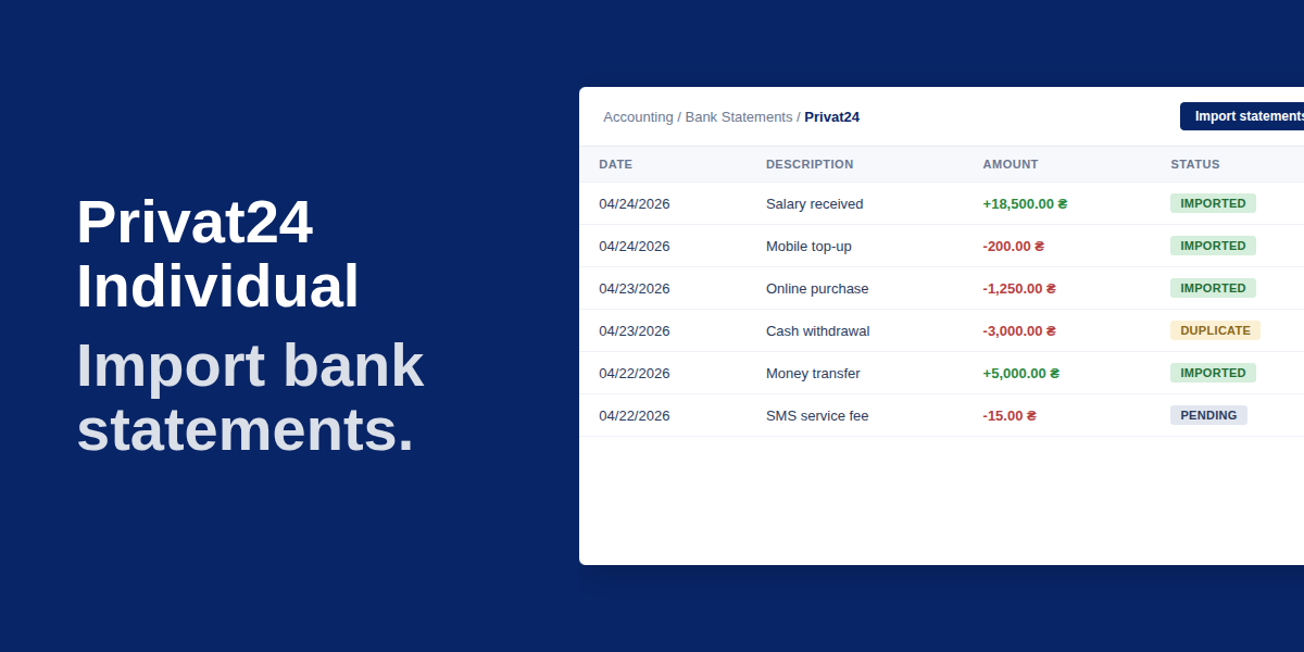 Bank Statement Import: Privat24 (XLS)