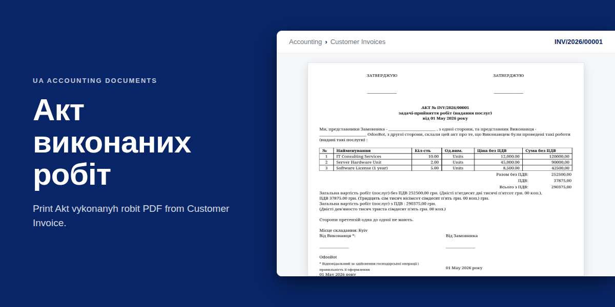 Akt Vykonanyh Robit Invoice for Ukraine